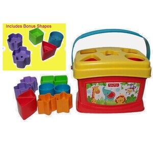 Fisher Price Shape Sorter Toy Bucket w/ 15 Block Shapes Learn Color 2006 Jungle